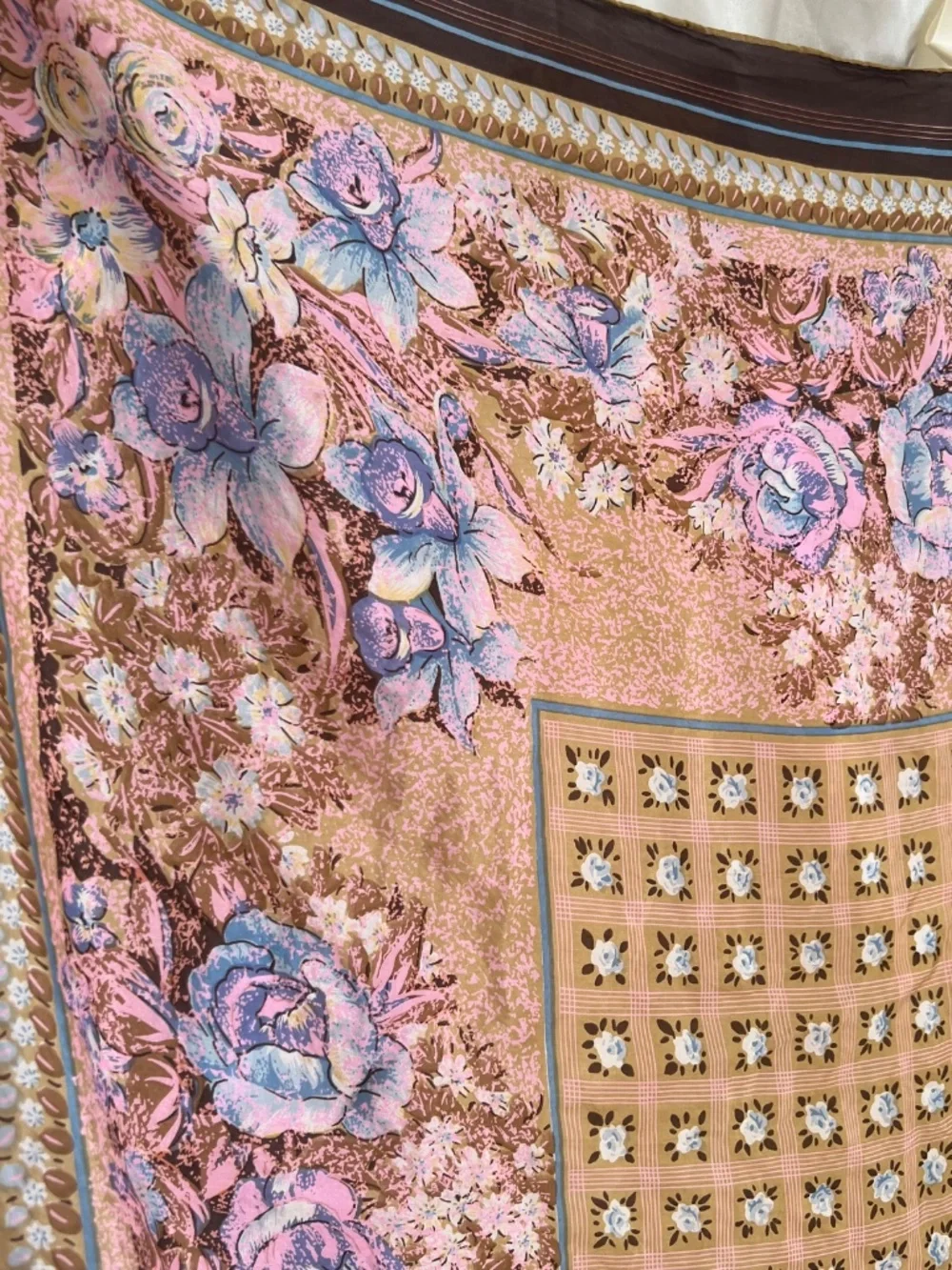 Pure Silk Pink Floral Square Scarf Romantic Cottage Bandana Top